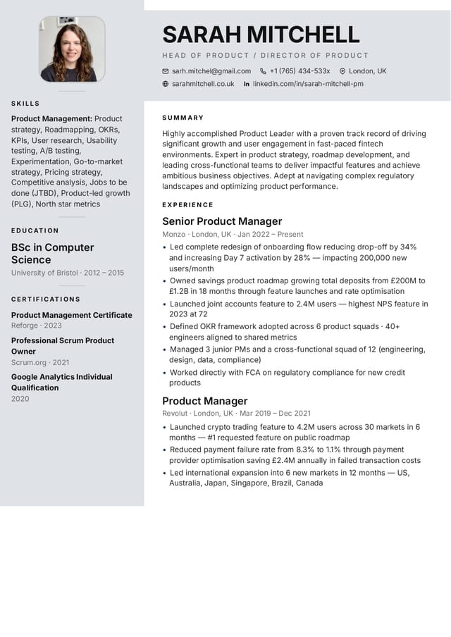 Clean Sidebar resume template preview Clean Sidebar resume template preview